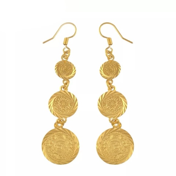Hanging Earrings, 24k Golf Filled Coin Earrings, Lira Earrings, Arab Jewelry-New - Picture 6 of 7